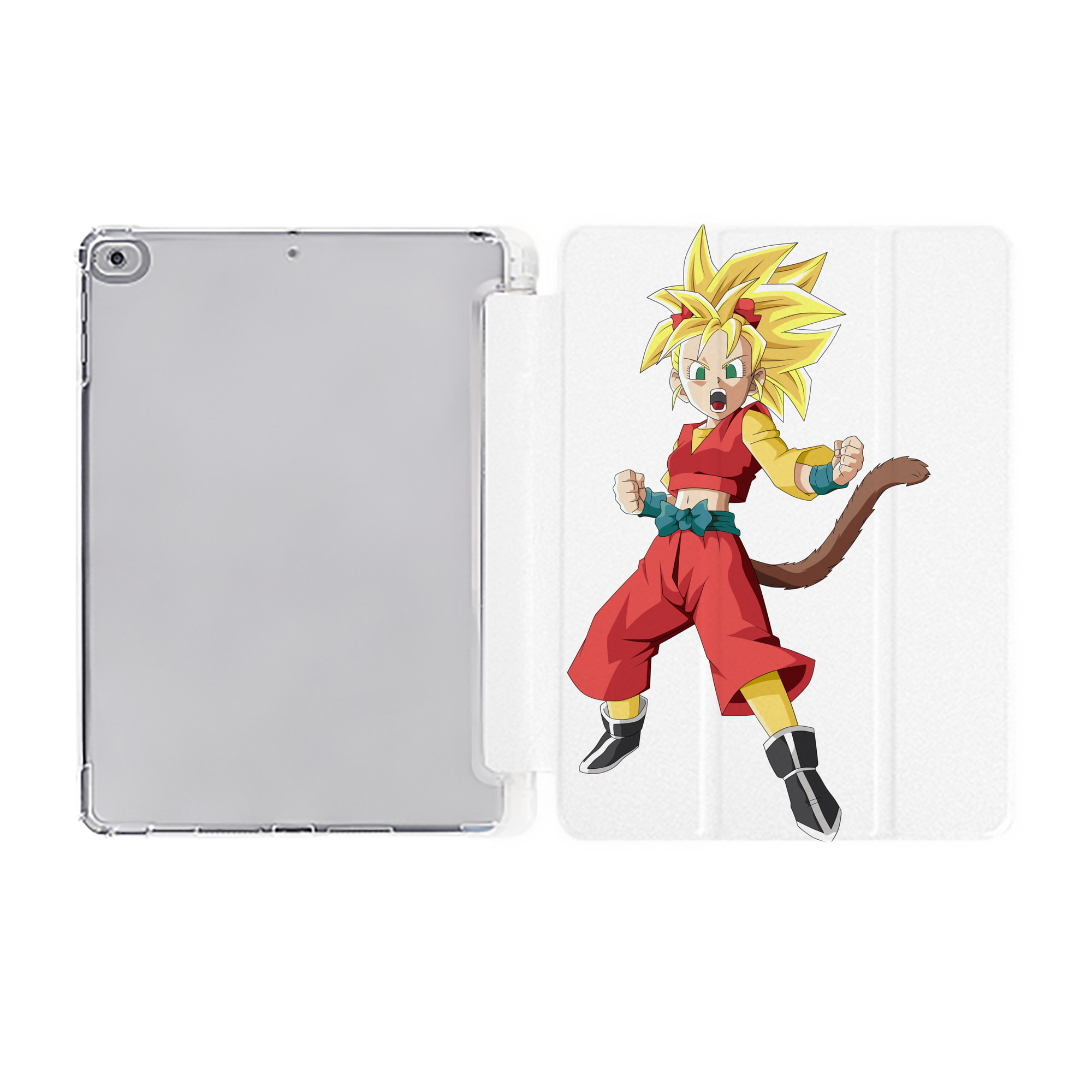 （画像用） ドラゴンボール カリフラ DRAGON BALL Caulifla IPad ケース ペン収納付き 三つ折りスタンド PUレザー×シリコン 対応機種9.5/10.5/10.9インチ
